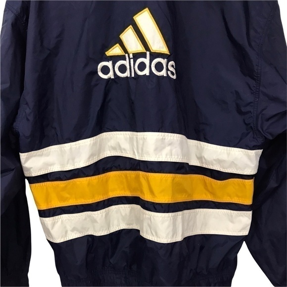 Vtg 90s Adidas Windbreaker Men XL Full Zip Spell Out Jacket Blue Yellow White - Picture 6 of 13